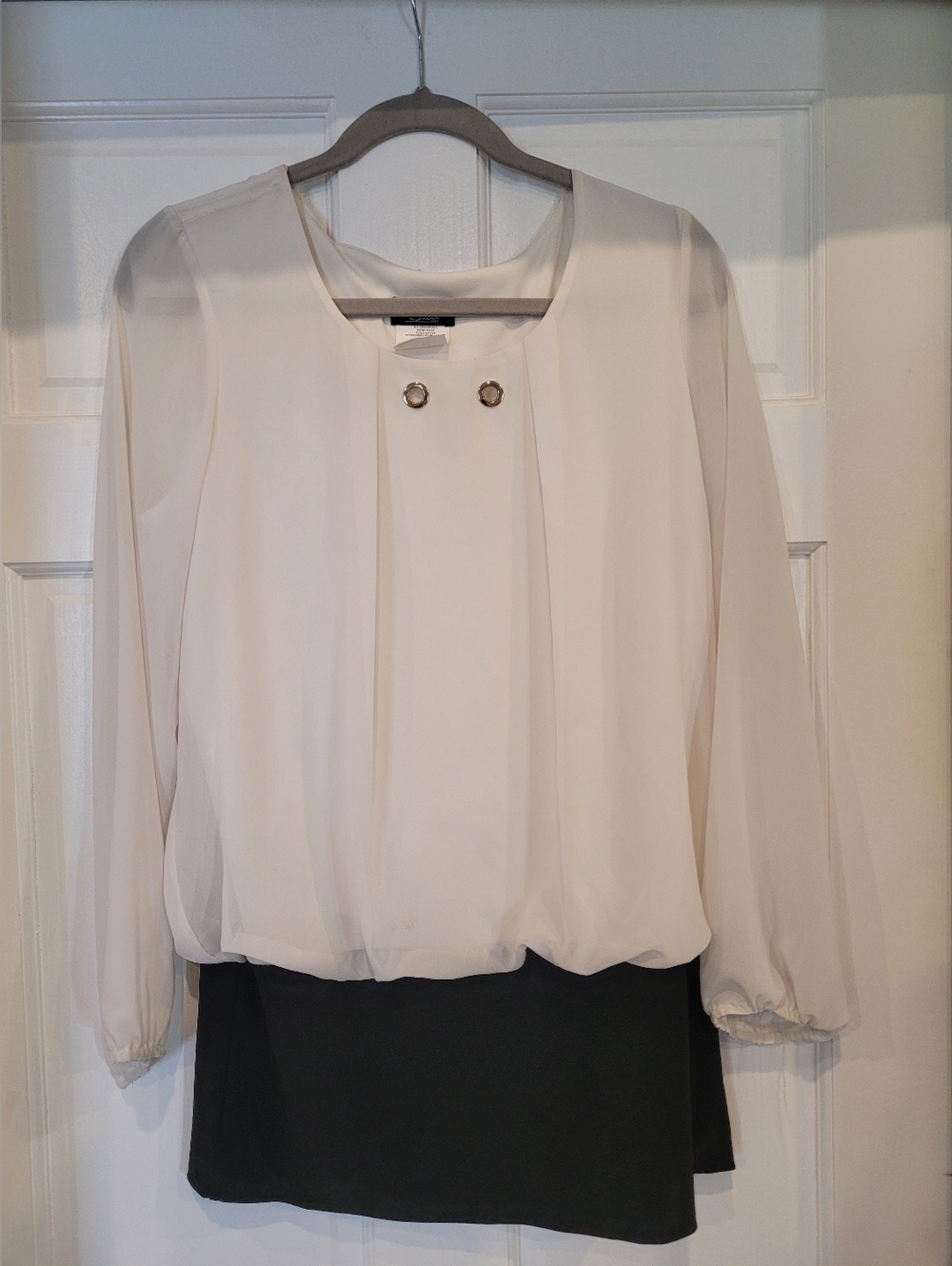 Bali Cream Long-Sleeve Blouse with Gold Accent